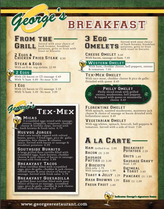 George’s Restaurant Bar & Catering Menu