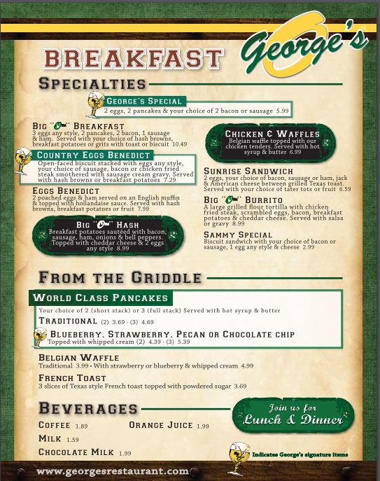 George’s Restaurant Bar & Catering Menu