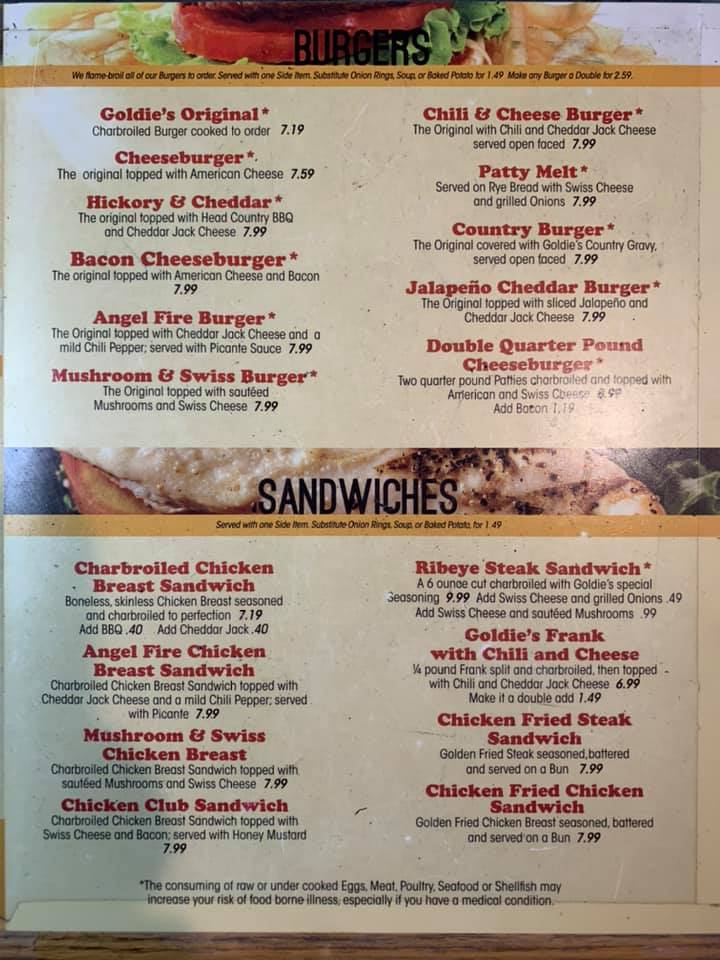 Goldies Patio Grill Menu