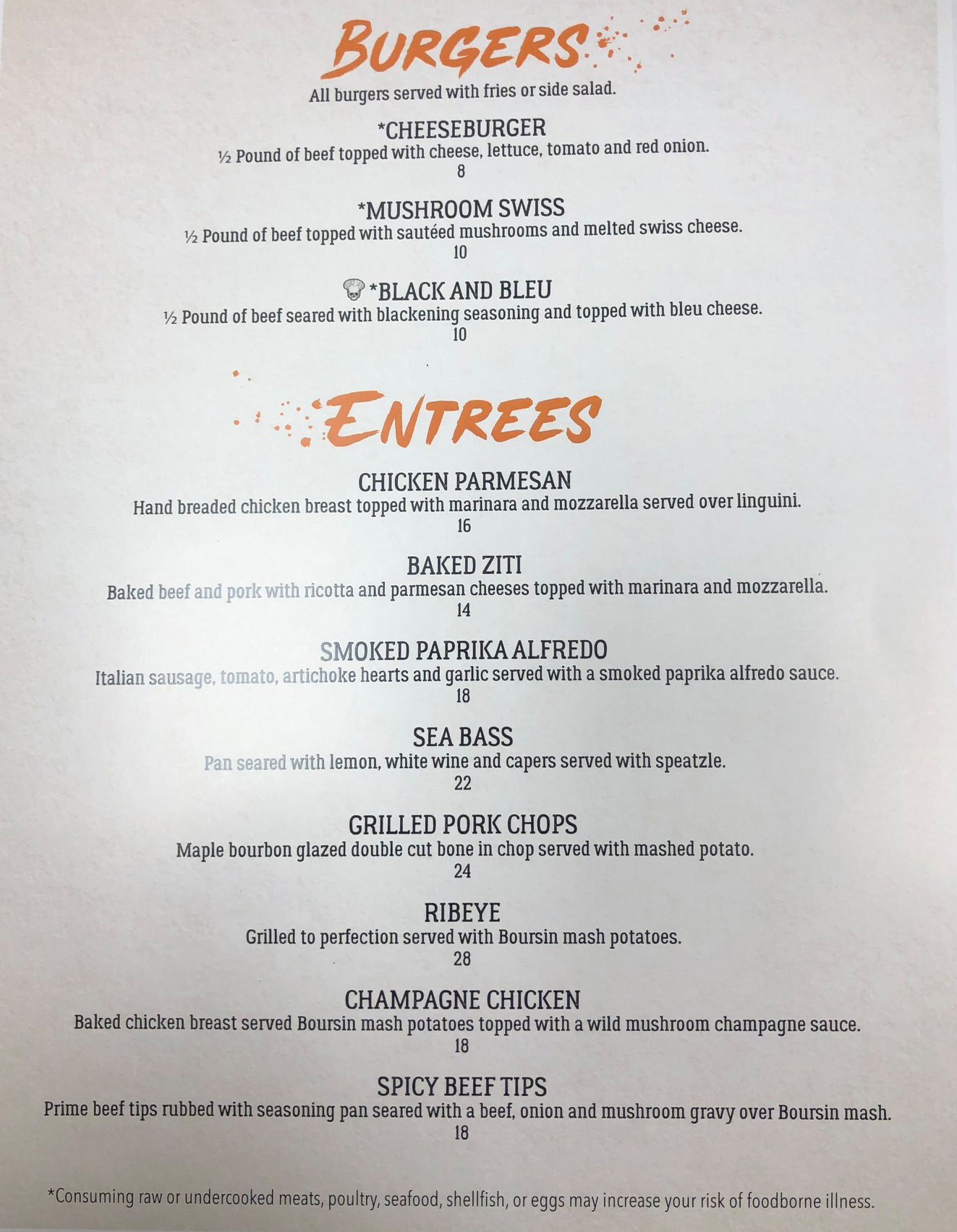 Grand Lake Public House Menu