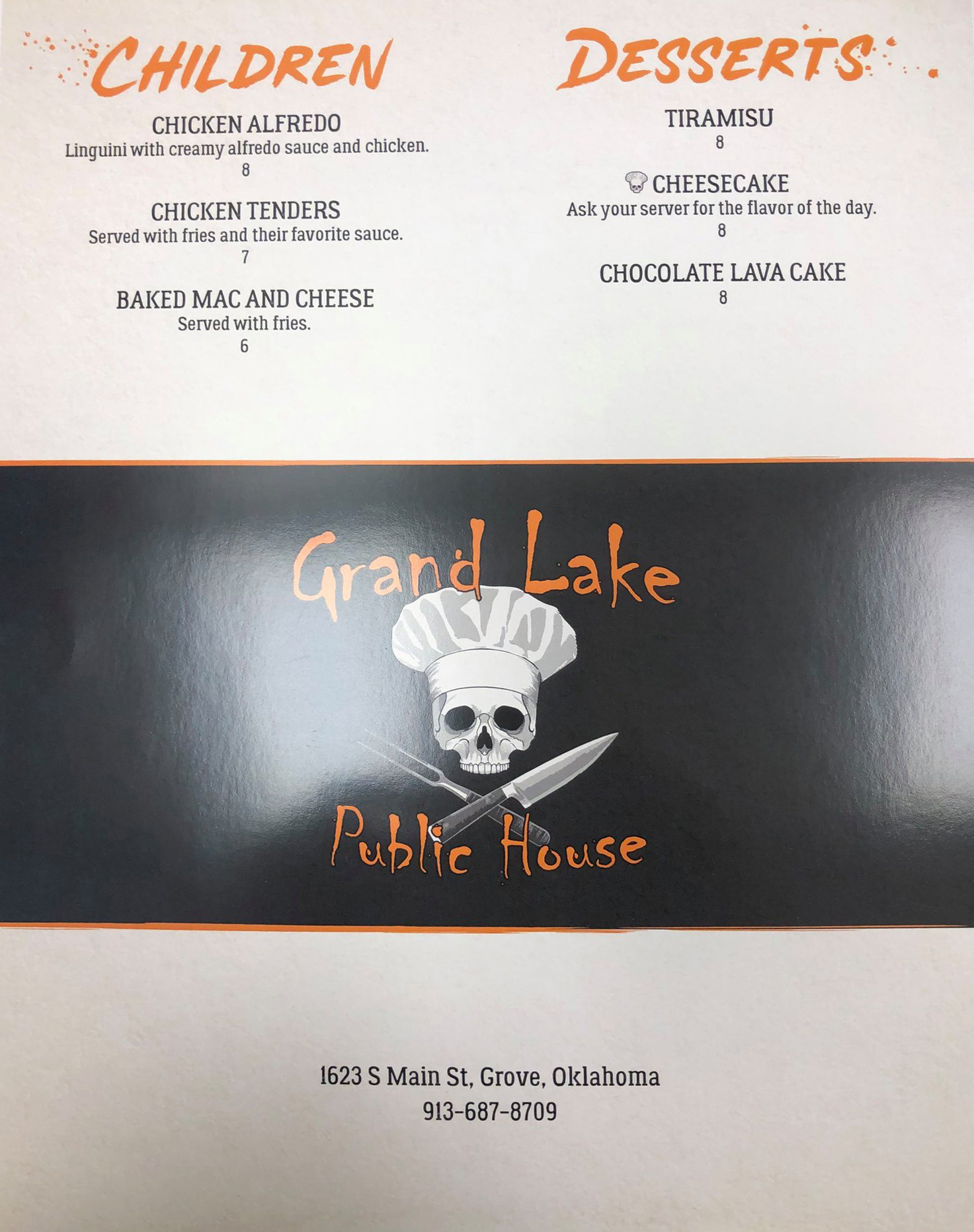 Grand Lake Public House Menu