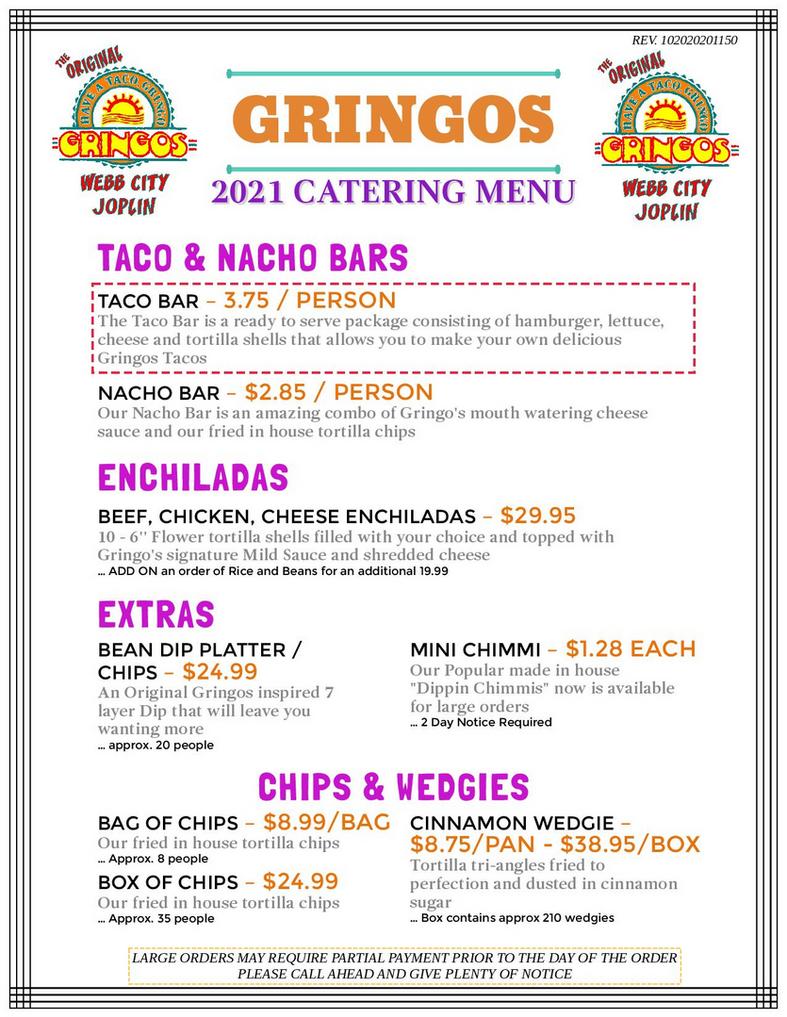 Gringos Menu