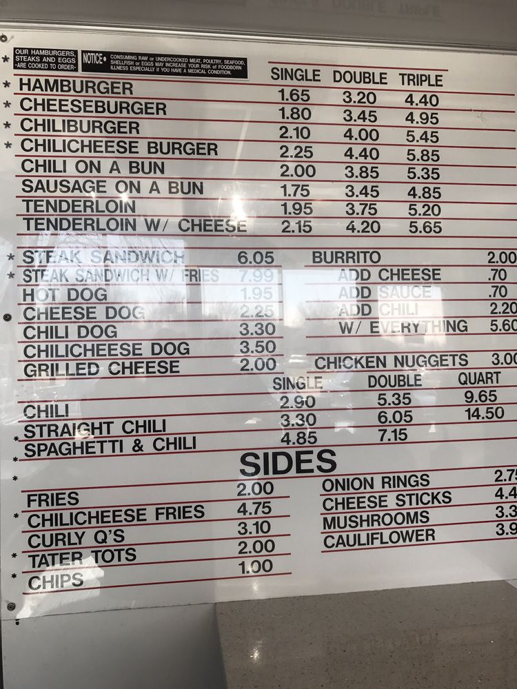 Hayes Hamburger & Chili Menu