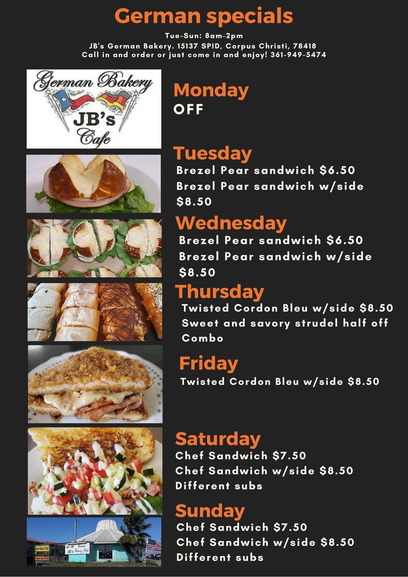 JBs German Bakery & Cafe Menu