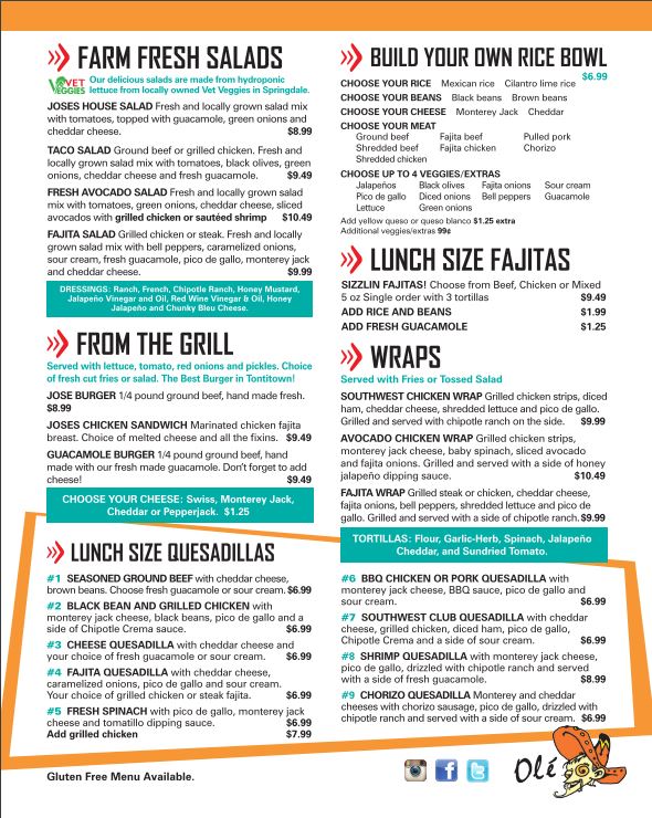 Joses Bar & Grill Menu