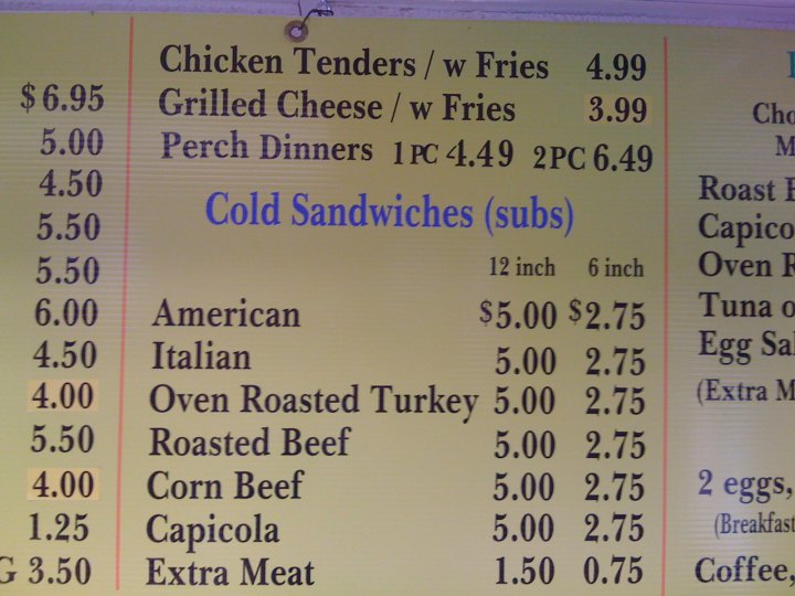 Kathy Des Deli Menu