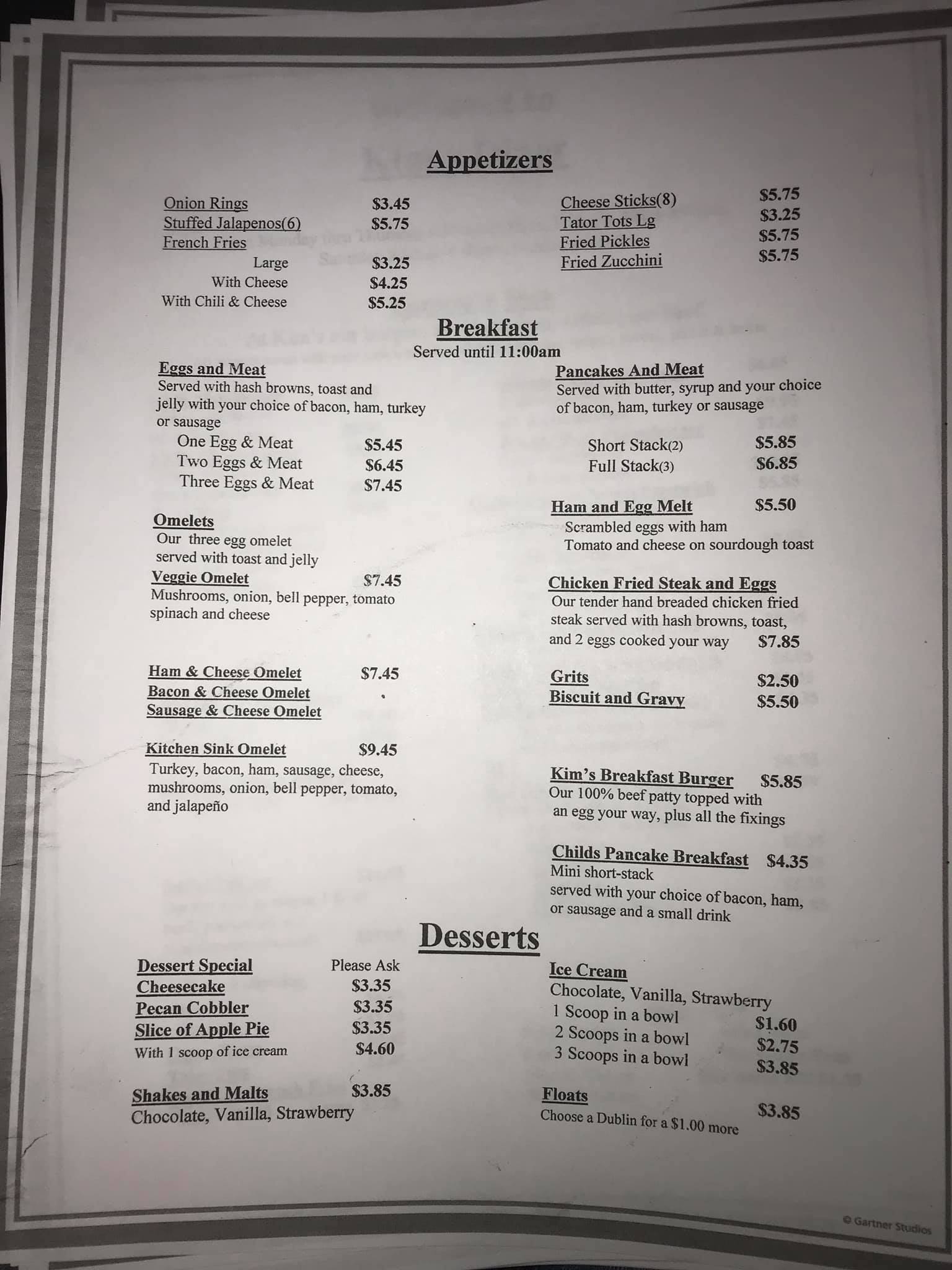 Kims Diner Menu