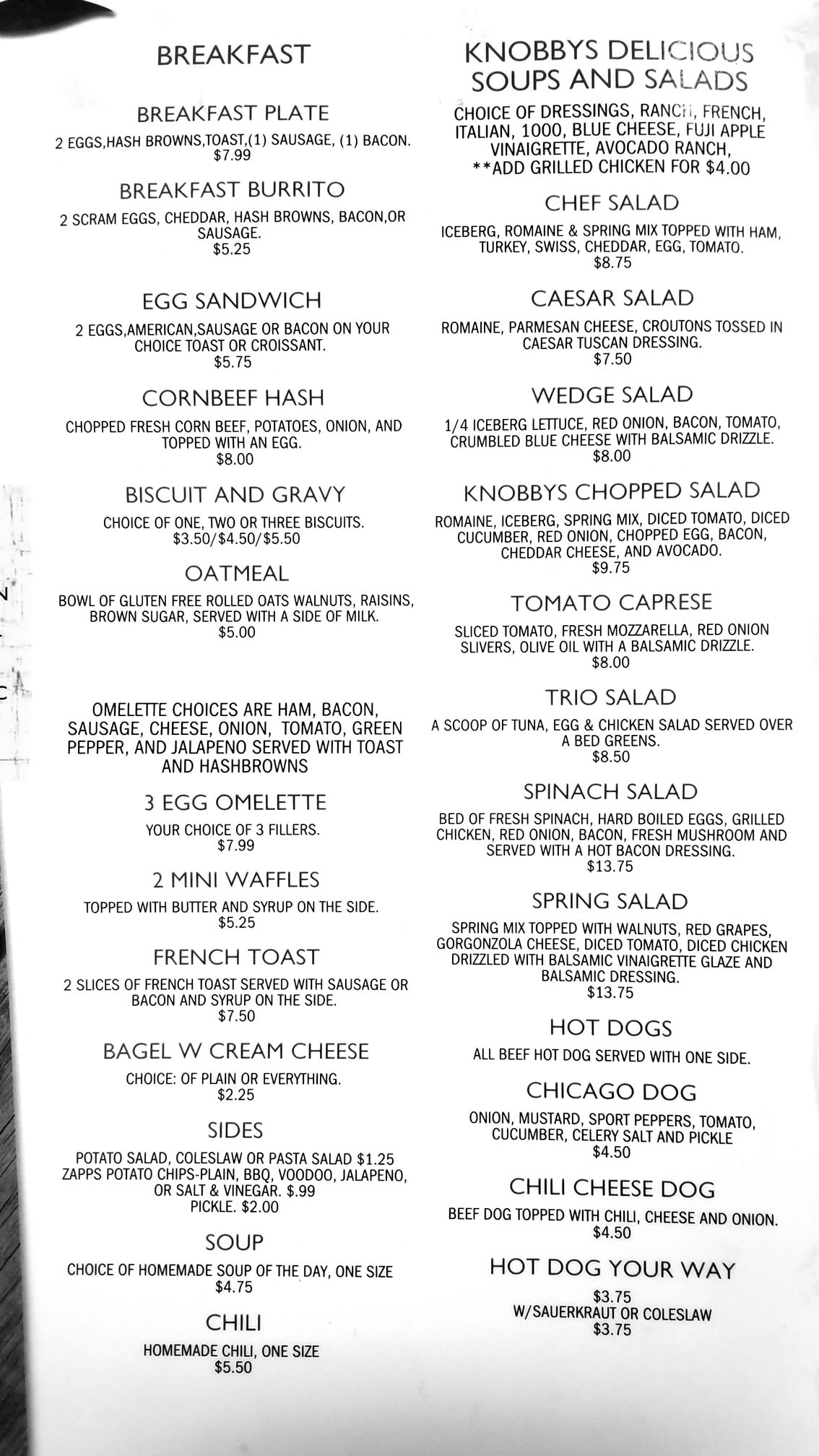 Knobbys Deli Menu