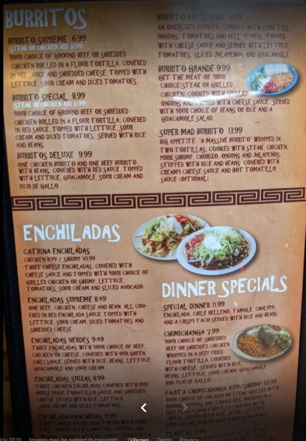 La Catrina Mexican Restaurant Menu