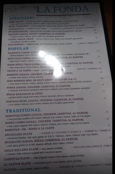 La Fonda Of Inglewood Restaurant & Cafe Menu