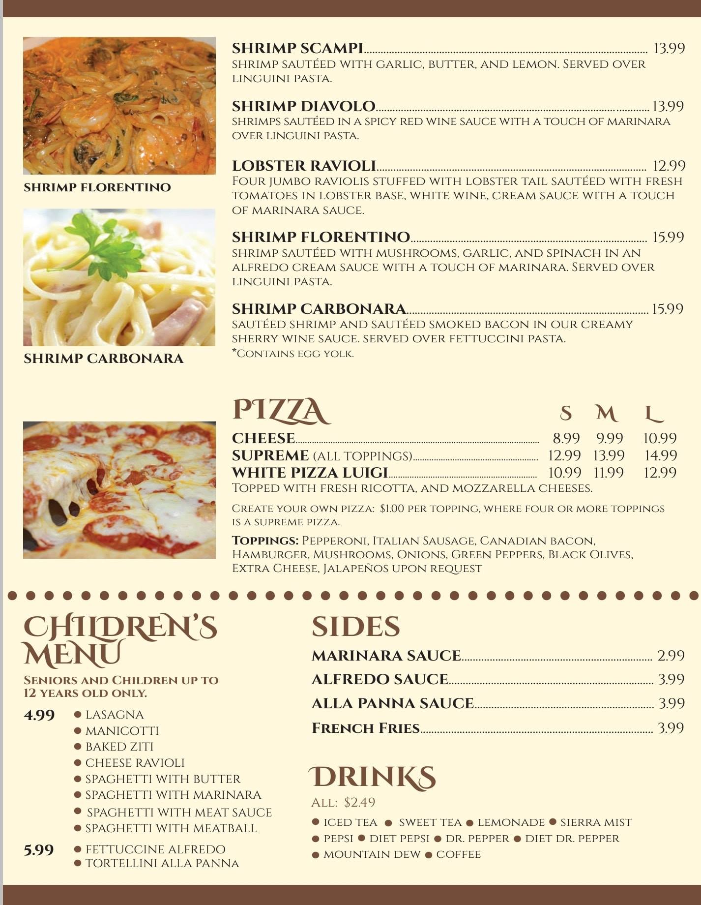 Luigis Italian Restaurant & Lounge Menu