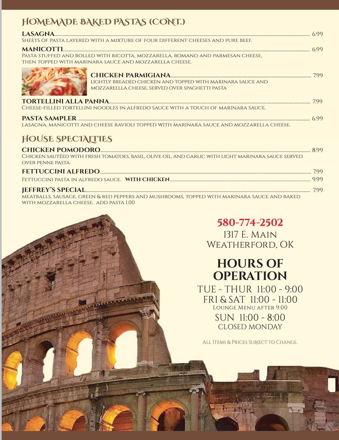 Luigis Italian Restaurant & Lounge Menu