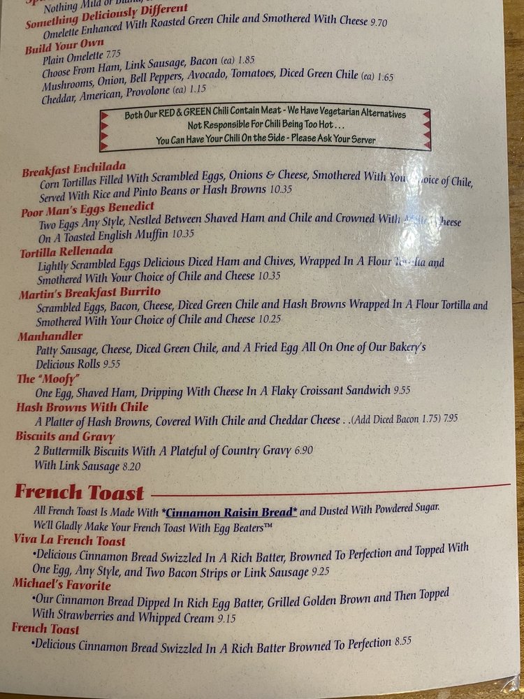 Michaels Kitchen Restaurant & Bakery Menu