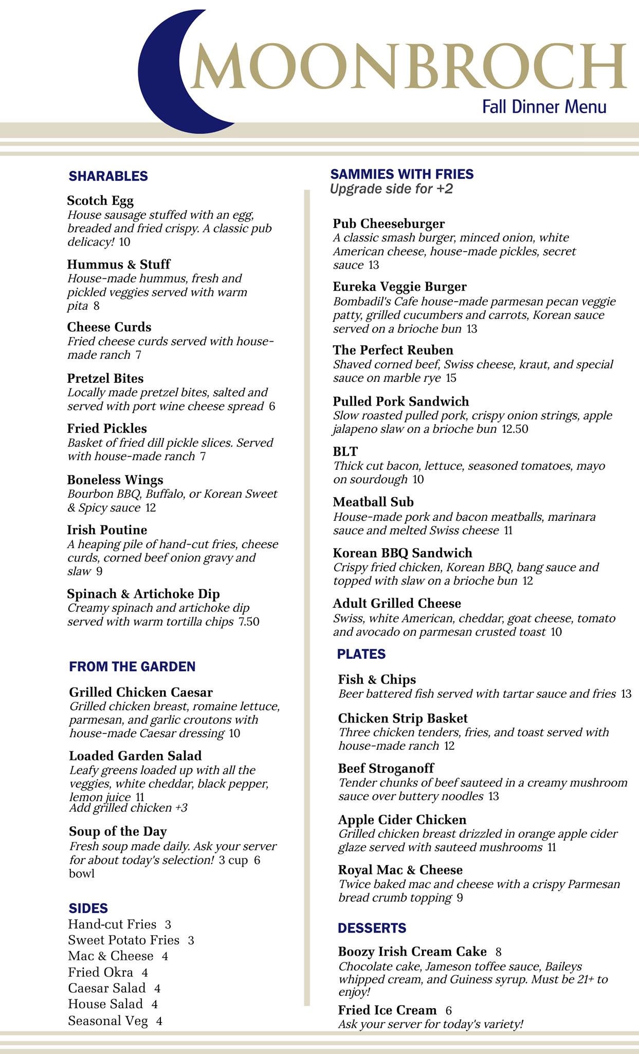 Moonbroch Brewing Company Menu