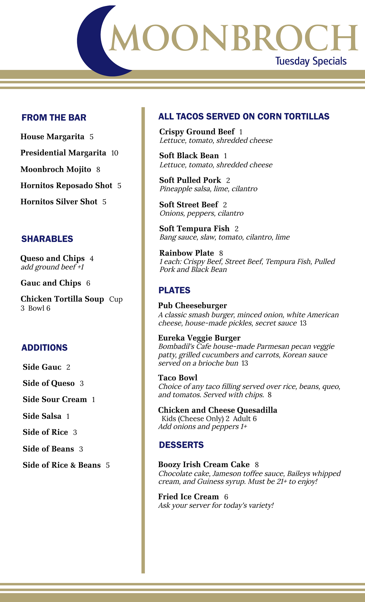 Moonbroch Brewing Company Taco Tuesday Menu