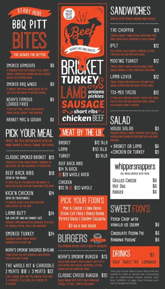 Noahs Smokehouse Menu