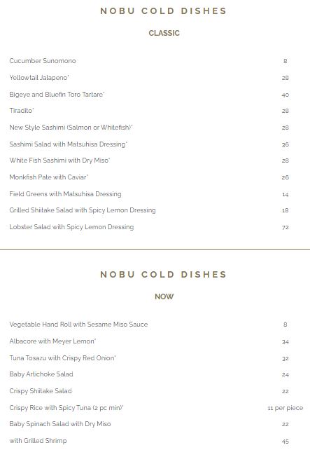 Nobu Menu