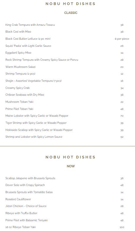 Nobu Menu