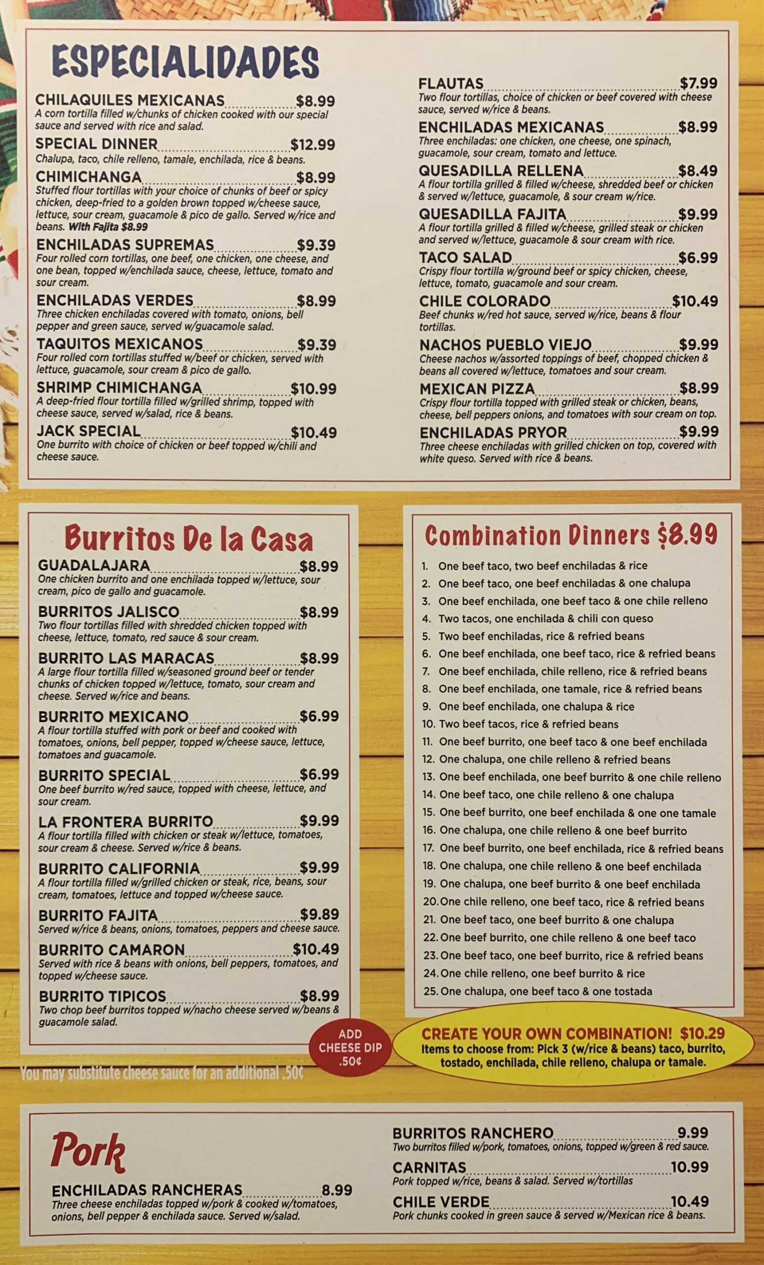 Pueblo Viejo Menu