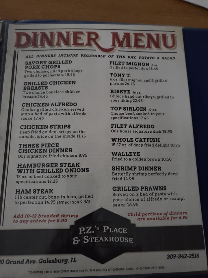 Pzs Place & Steakhouse Menu