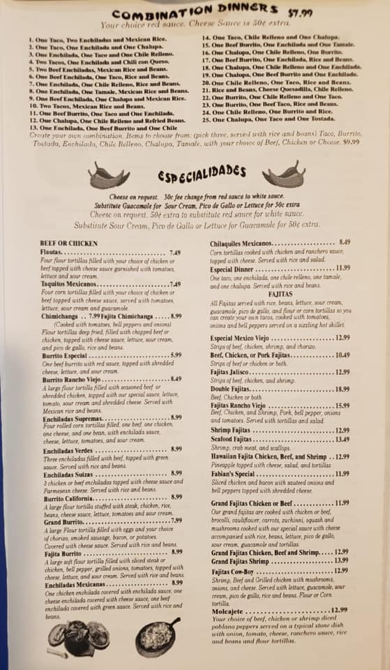 Rancho Viejo Mexican Restaurant Menu