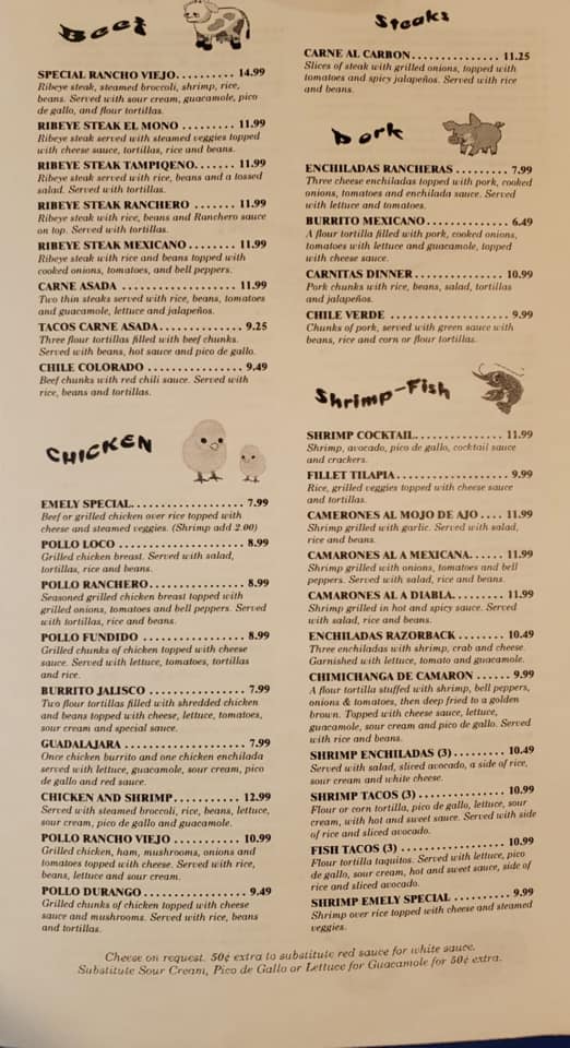 Rancho Viejo Mexican Restaurant Menu