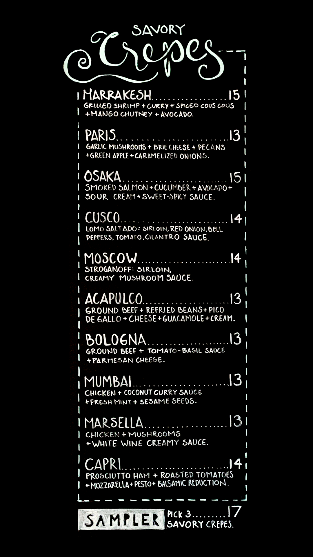 Saffrano Crepes Menu