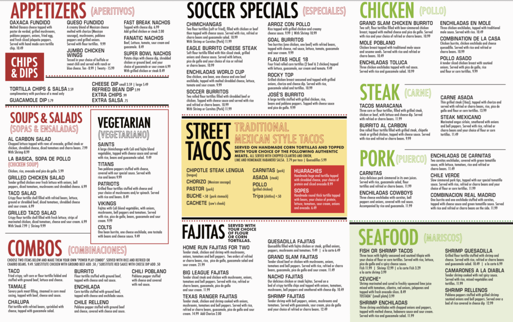 Soccer Taco Bearden Menu