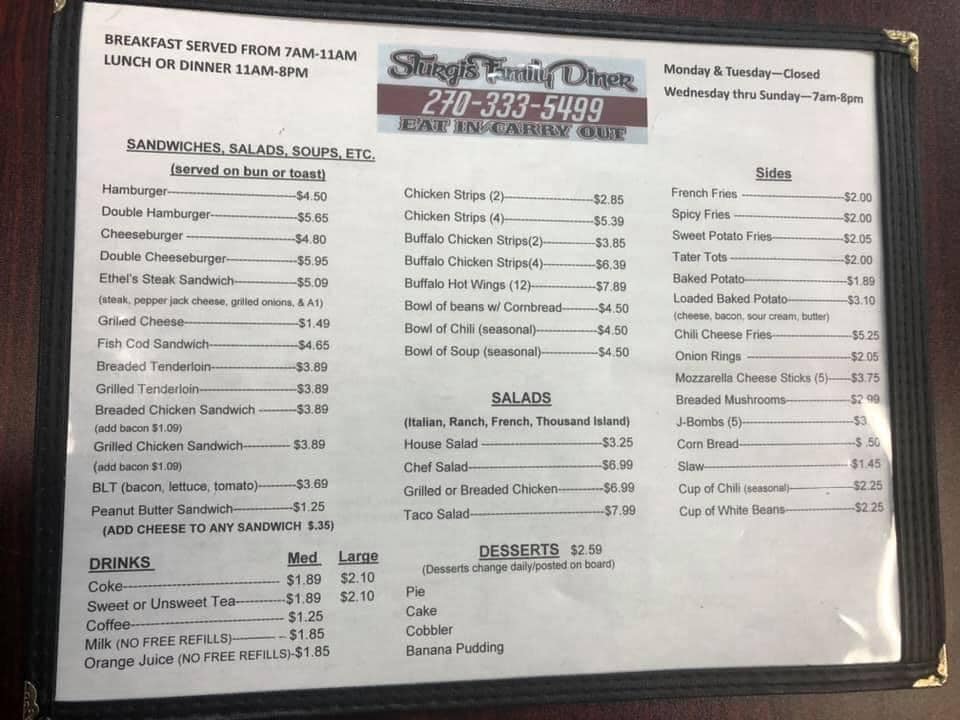 Sturgis Family Diner Menu