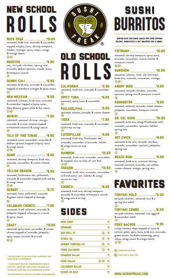 Sushi Freak Menu