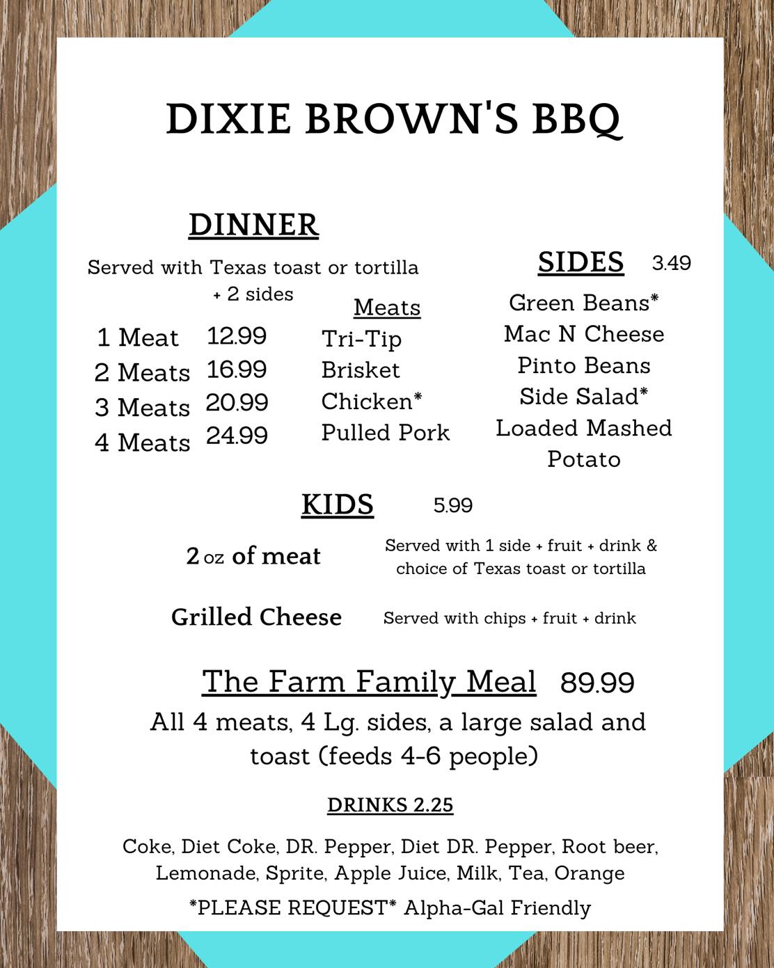 Sweet Dixie Brown’s Menu