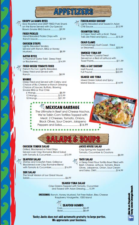 Tacky Jacks - Fort Morgan Menu