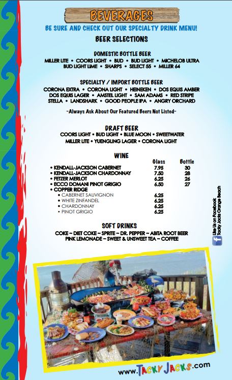 Tacky Jacks - Fort Morgan Menu