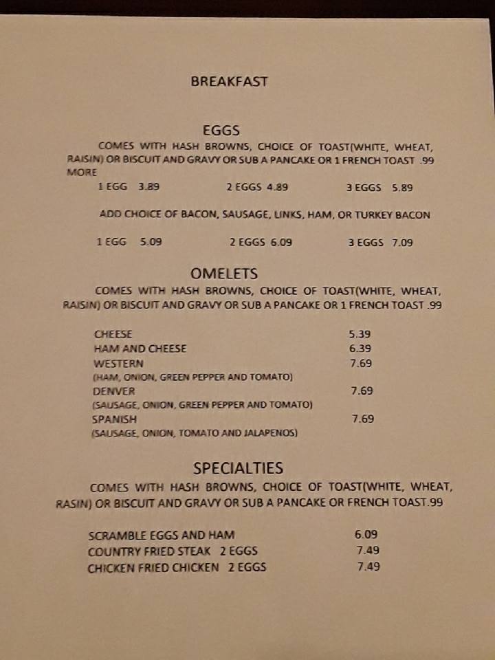 Tammys Cafe Menu