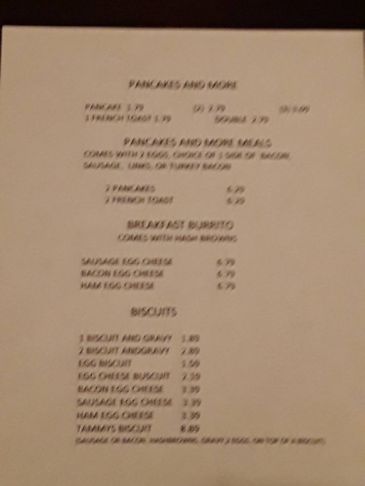 Tammys Cafe Menu