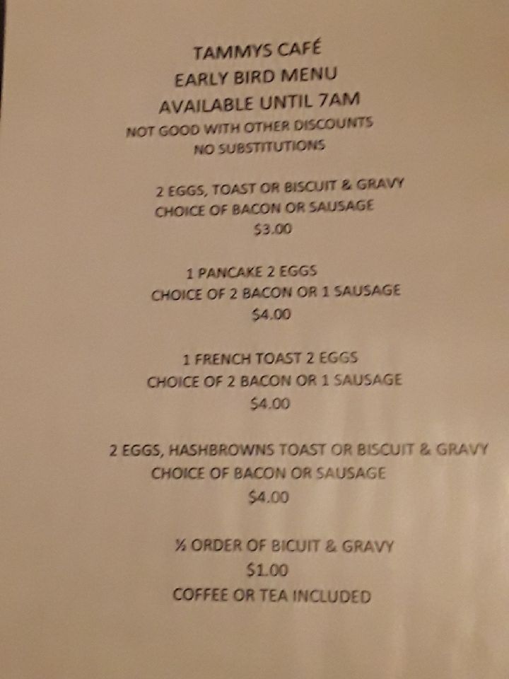 Tammys Cafe Menu