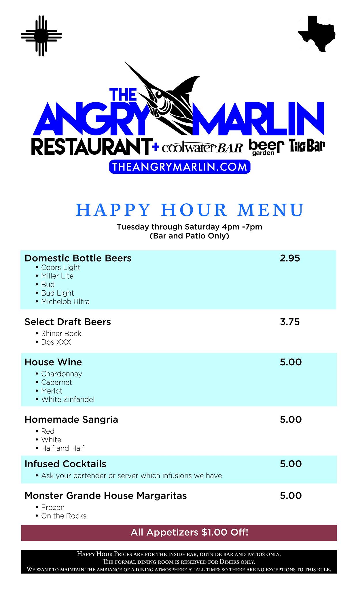 The Angry Marlin Menu