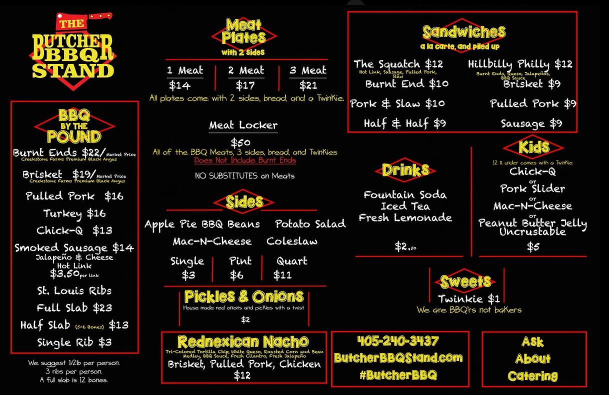 The Butcher BBQ Stand Menu