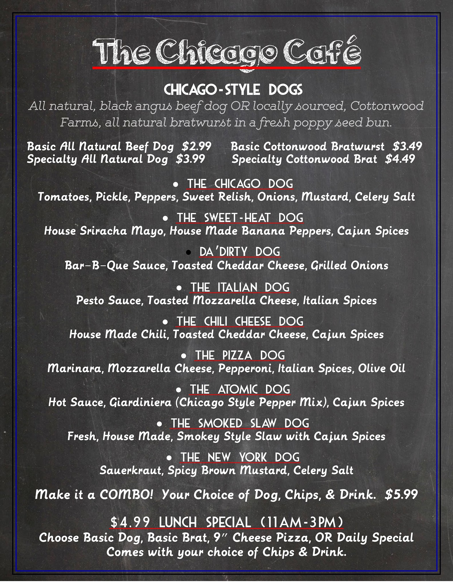 The Chicago Cafe Menu