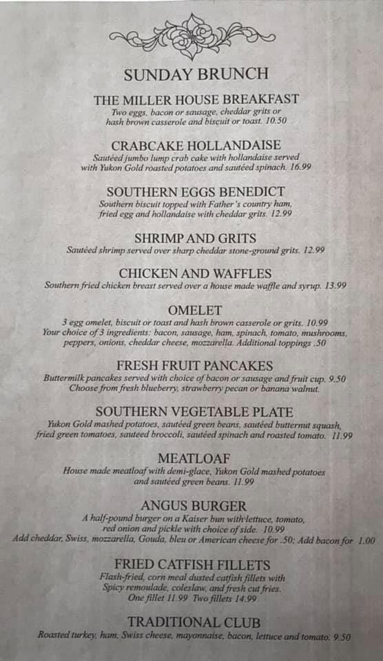 The Miller House Menu