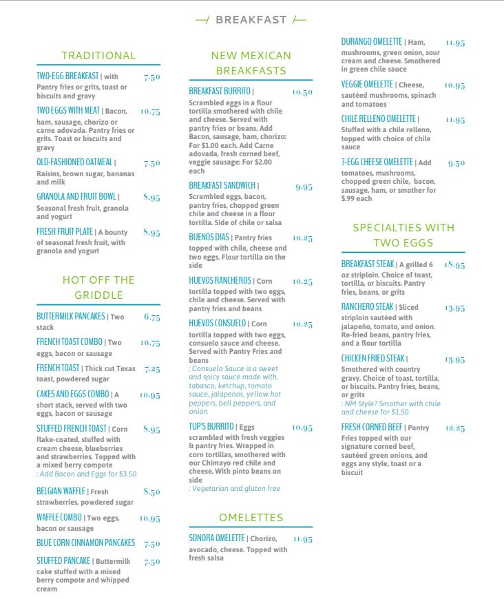 The Pantry Restaurant Menu