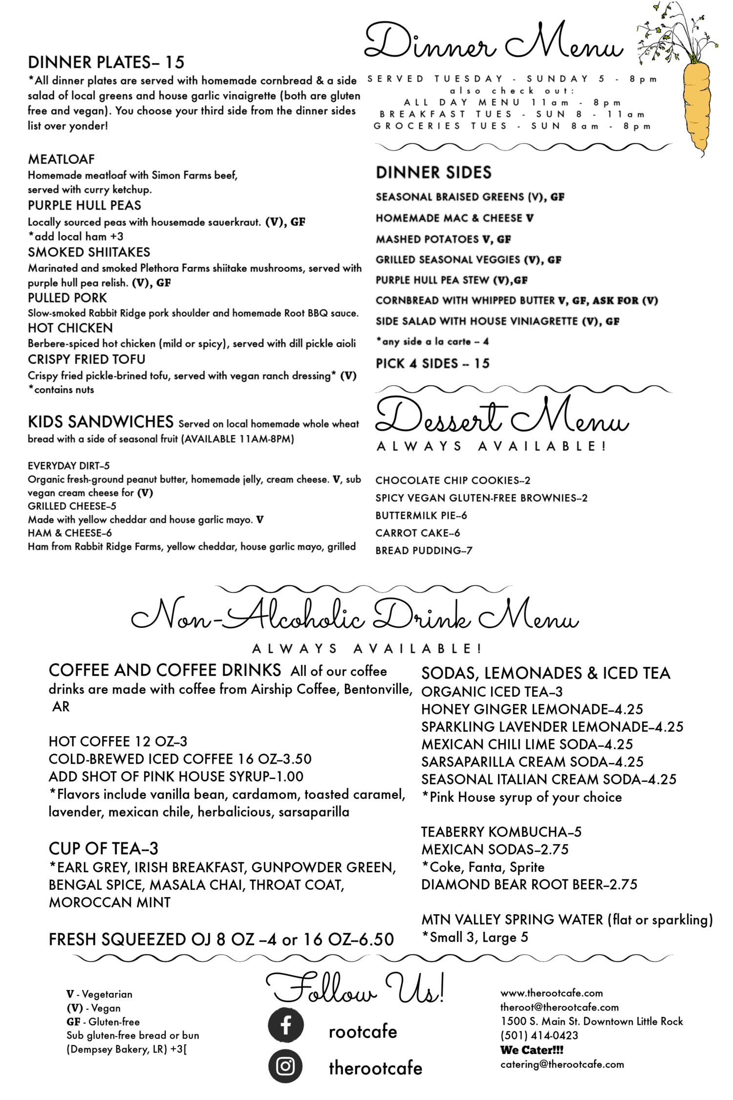 The Root Cafe Menu