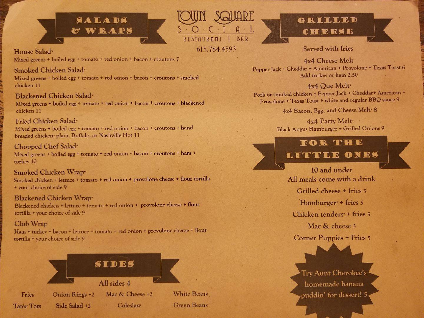 Town Square Social Menu