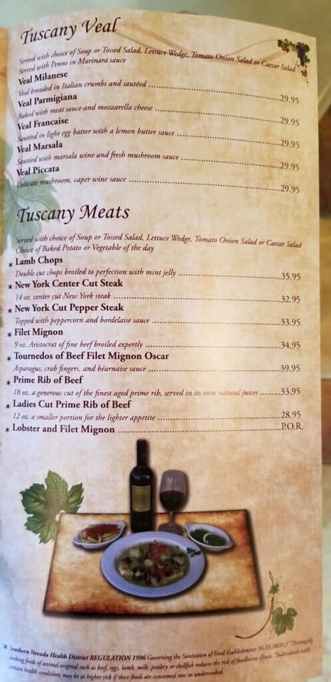 Tuscany Grill Menu