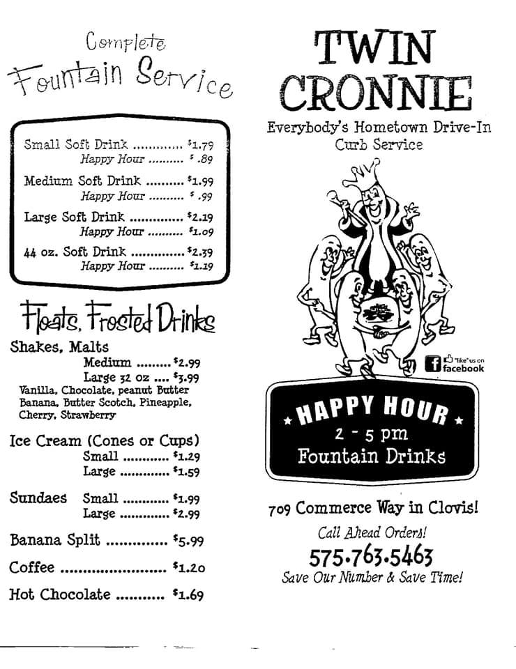 Twin Cronnie Drive-In Menu