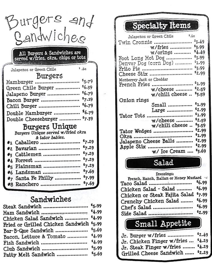 Twin Cronnie Drive-In Menu