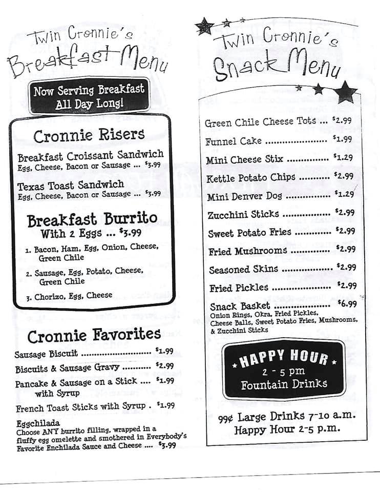 Twin Cronnie Drive-In Menu