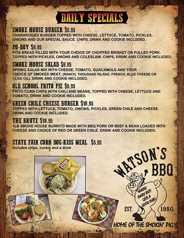 Watsons BBQ Menu