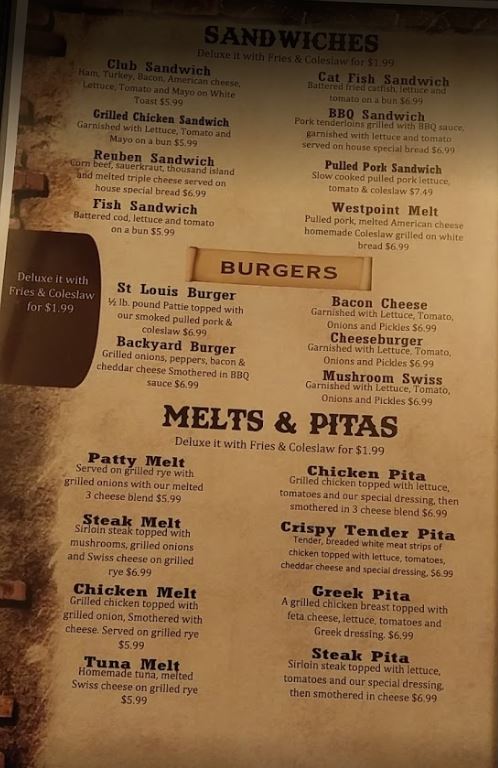 Westpoint BBQ Menu