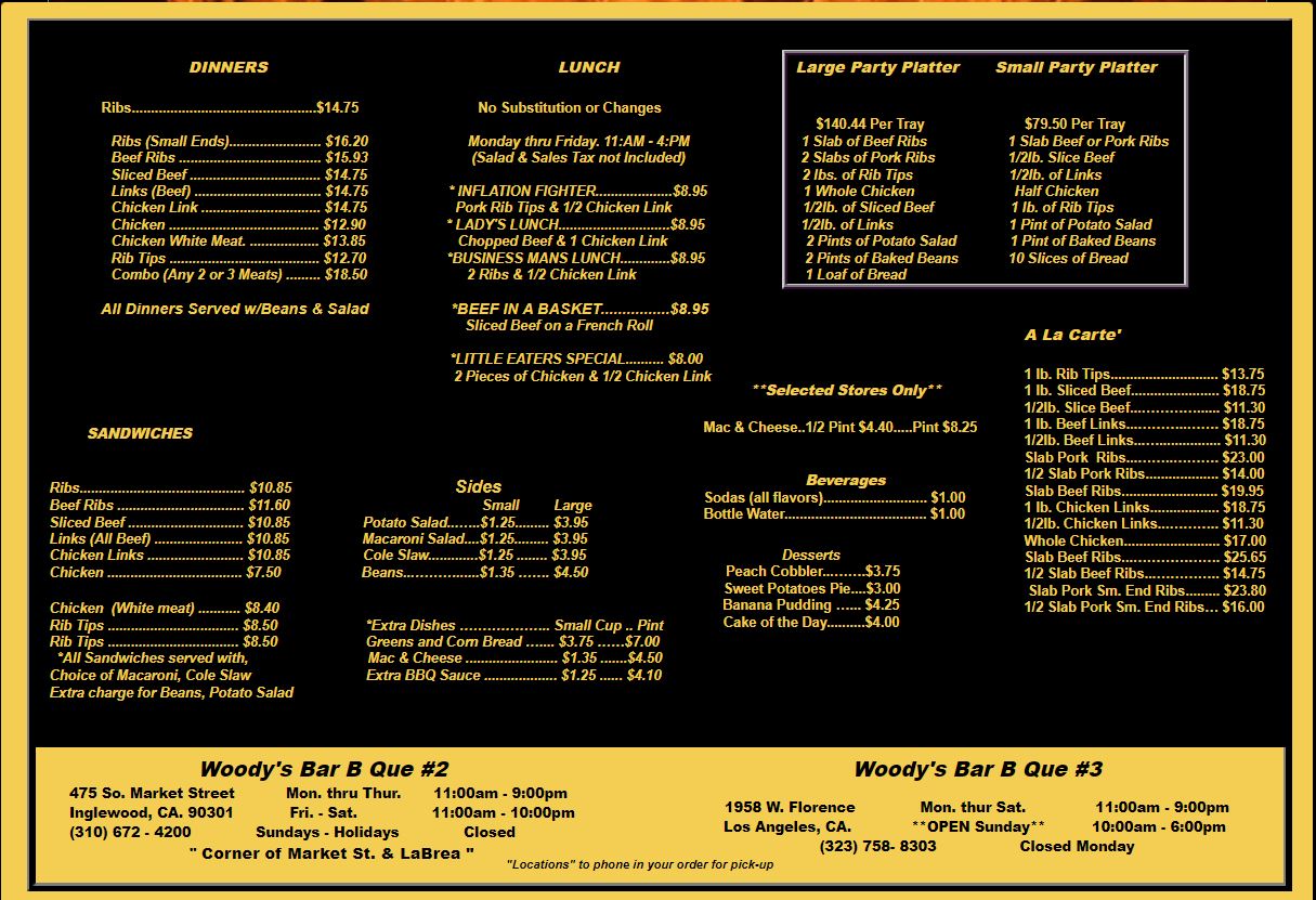 Woodys Bar-B-Que Menu